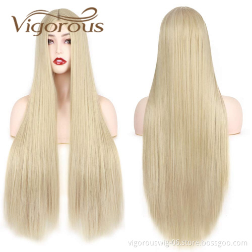 Vigorous High Quality Cheap Price Long Silky Straight Wave Blonde Middle Part Cosplay For Black Women Synthetic Hair Wigs